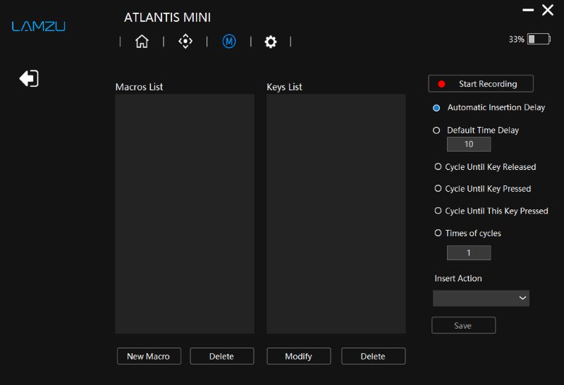 lamzu atlantis mini 4kのマクロの設定画面。