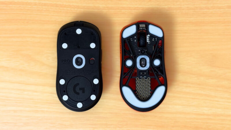 LAMZU MAYA XとLogicool G Pro X Superlight 2のくびれを比較