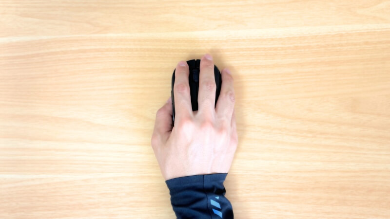 ZOWIE U2をかぶせ持ちで持った画像。